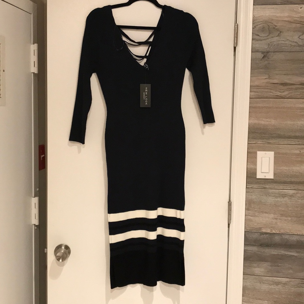 Dark green striped rib knit maternity dress sz 10